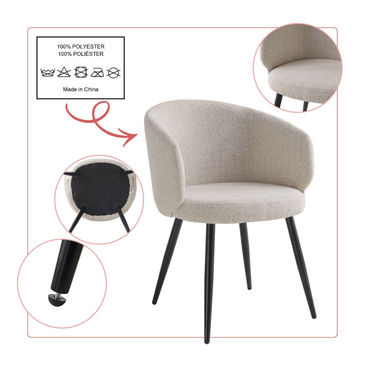 BHS LIVING Esszimmerstuhl, Küchenstuhl, Stuhl für den Wartebereich AURORA Polstersessel mit Armlehnen Stoff: beige 55x58x77 cm